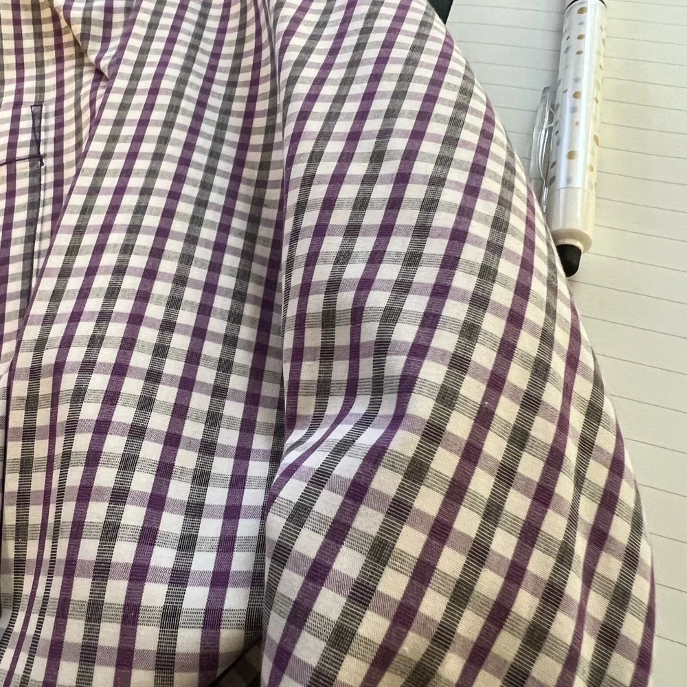 BANANA REPUBLIC PURPLE/LIGHT BLACK/WHITE CHECKED SHIRT